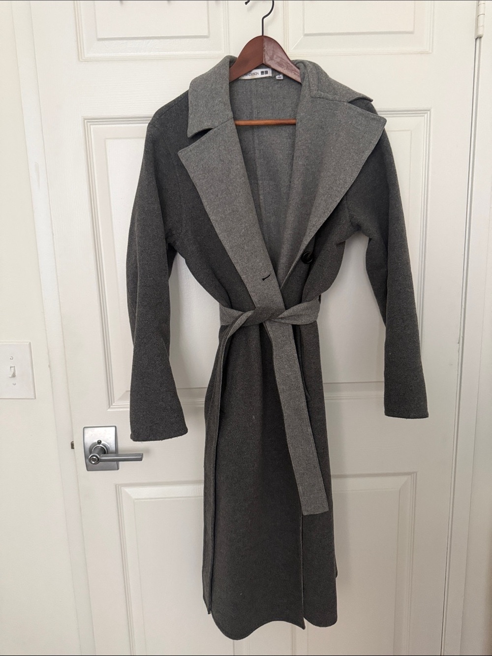 JW Anderson x Uniqlo Long Gray Belted Wrap Coat - Two Tone